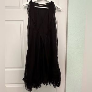 Leon Max Ruffle Shaped Black Flowy Dress silk 100%